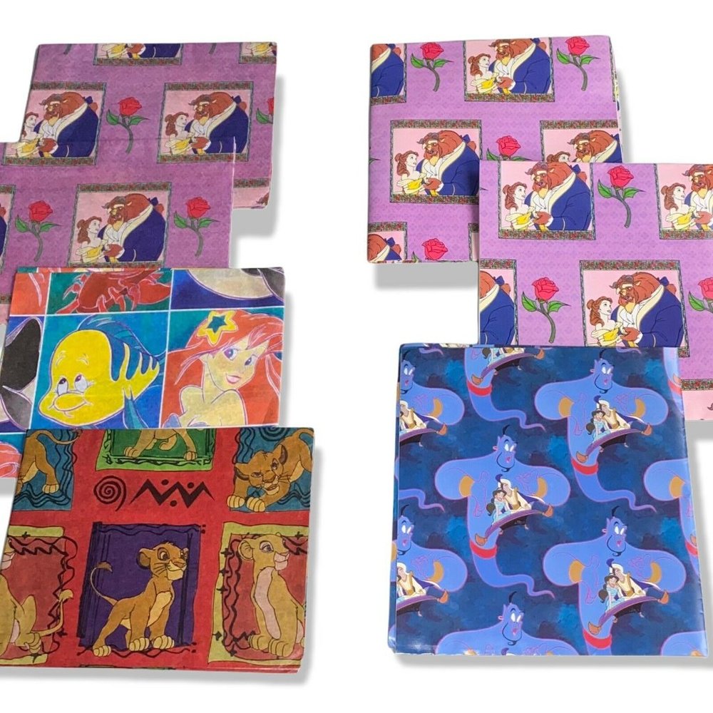 DISNEY GIFT WRAP PAPER TISSUE LOT BELLE ALADDIN LION KING LITTLE MERMAID ARIEL